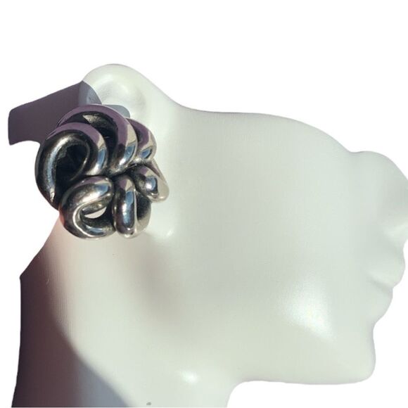 Abstract twisted silver tube earrings screw back mid century modern jetsons age - Picture 3 of 7
